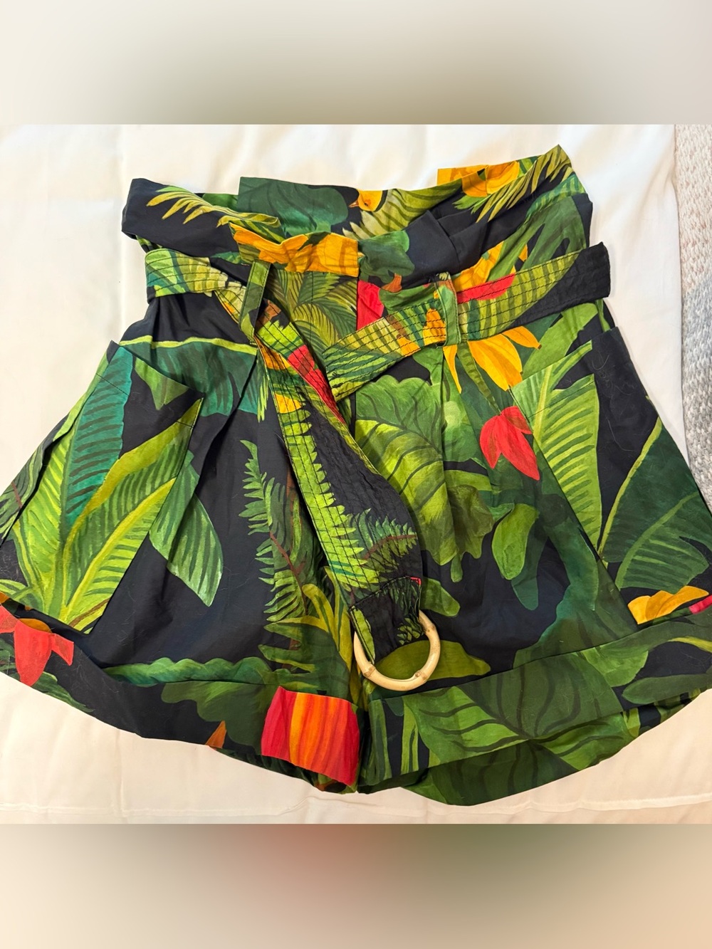 FARM Rio Tropical Paperbag Waist Shorts in Black, Green & Yellow